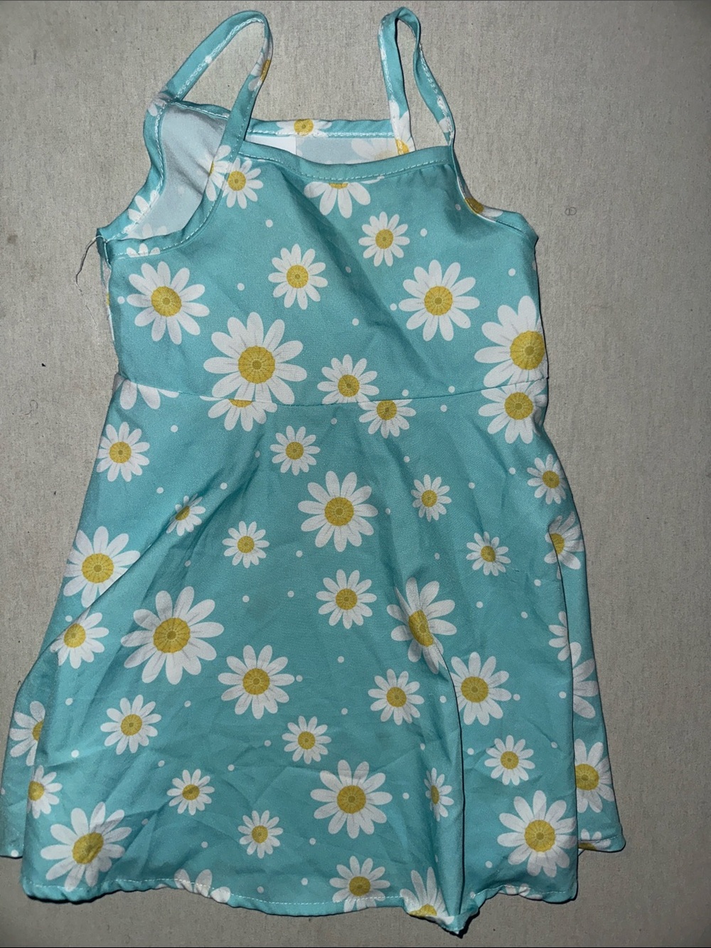 Kids Size 2-3Y Aqua Daisy Print Sundress with Spaghetti Straps